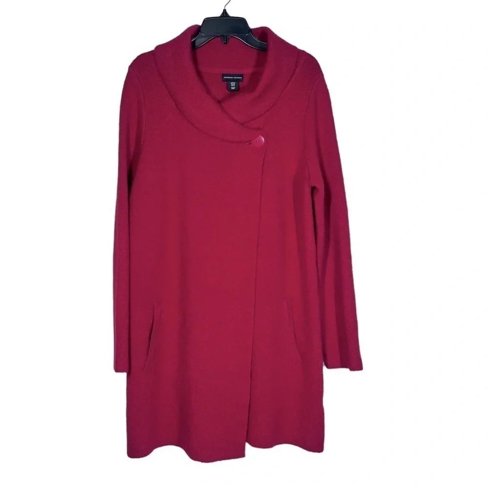 ADRIENNE VITTANINI Red Open Front Shawl Neckline Cardigan Sweater Jacket Size XL